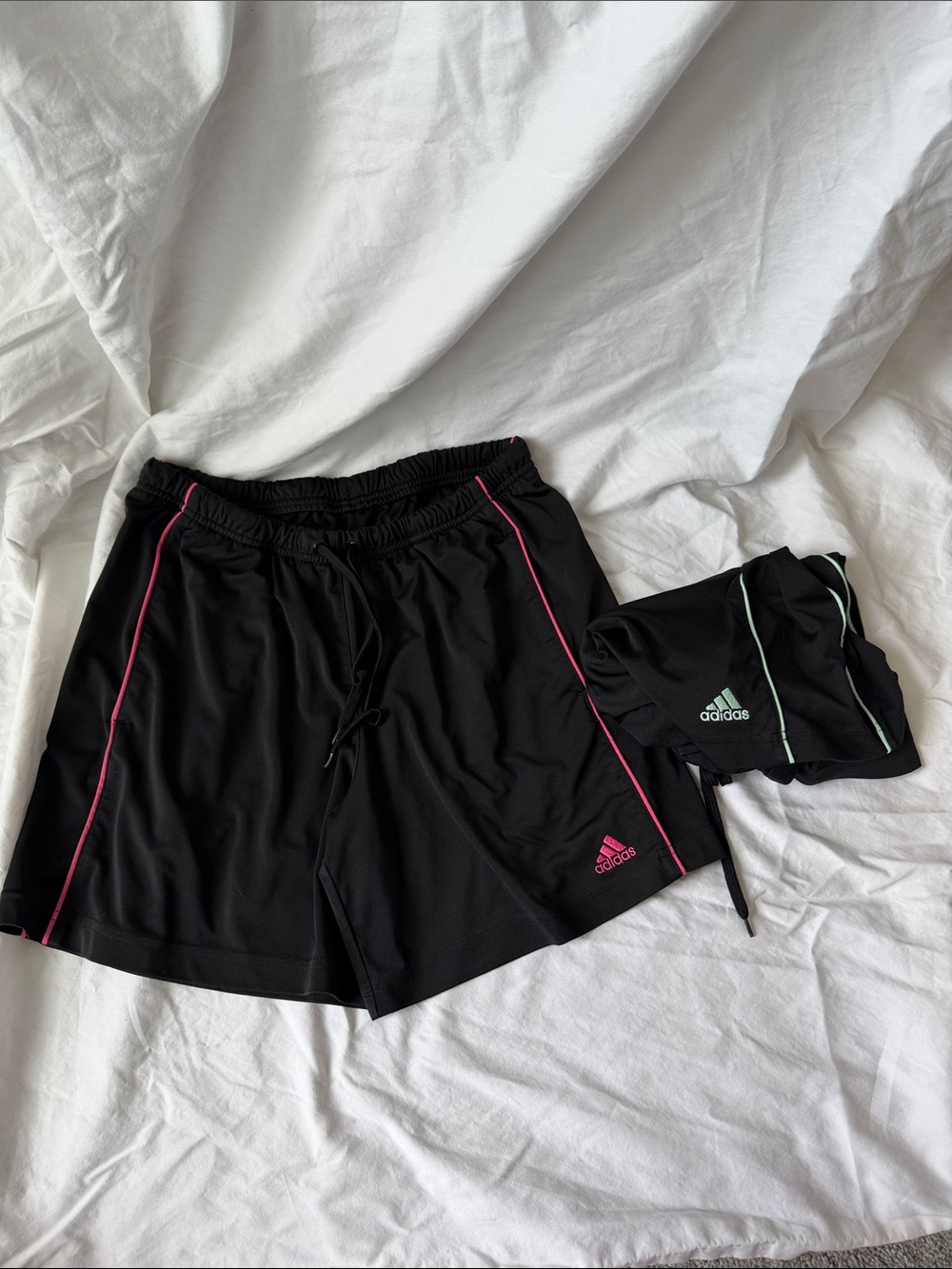 adidas Women's Black Athletic Shorts 2 pack with Pink and Mint Piping